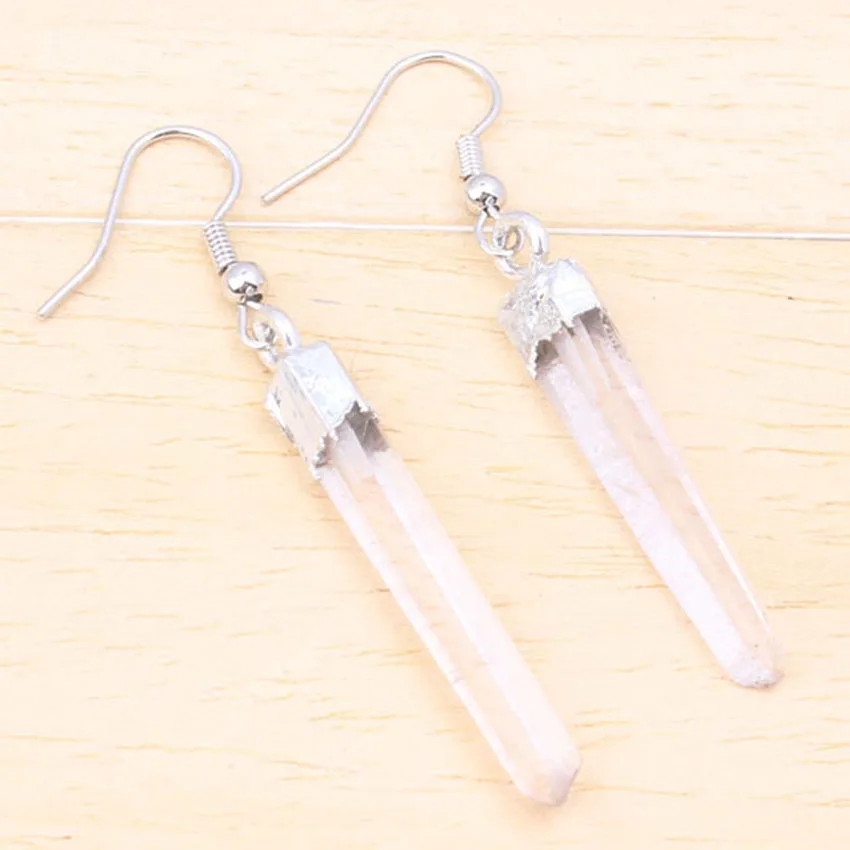 Natural Rock Crystal Pillar Irregular Shape Earring White Crystals Dangle Hook Stone Earrings Women Girls Jewelry Gifts
