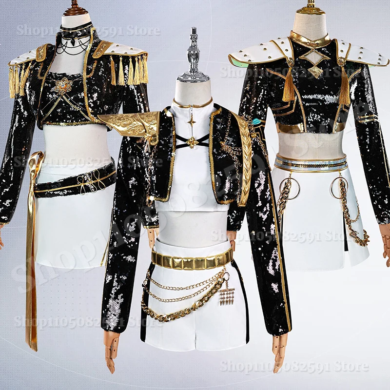 

2026 Rumi Zoey Mira Cosplay KPop Demon Hunters Cosplay Costume Wig Women Black Golden Suit Halloween Party Role Playing Outfit