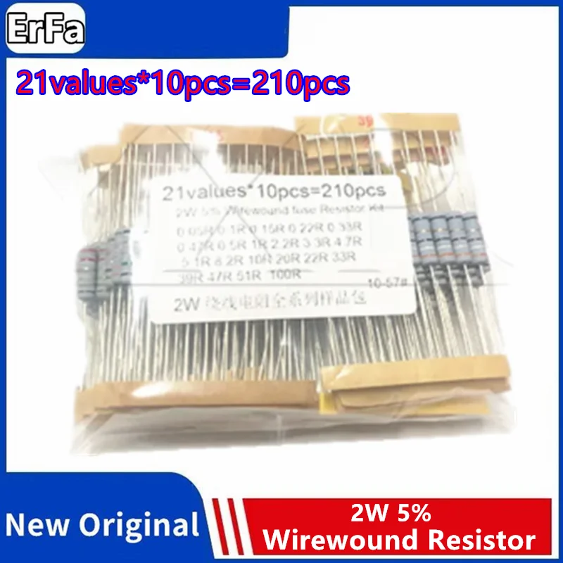 21values*10pcs=210pcs 2W 5% Wirewound Resistor Fuse Kit 0.05R 0.1R 0.15R 0.22R 0.33R 0.47R 0.5R 1R 2.2R 3.3R 4.7R 5.1R 8.2R 10R