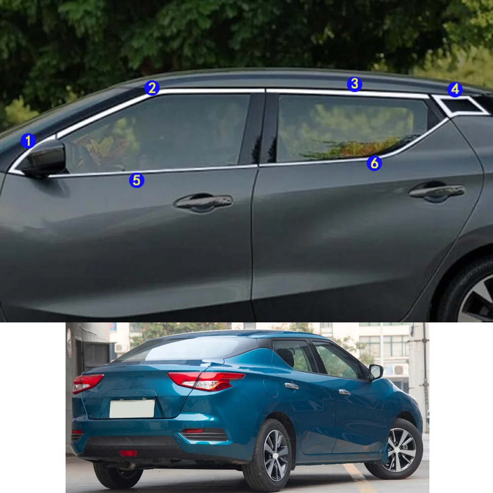 For Nissan LANNIA 2016 2017 2018 2019 2020 2021 Car Sticker Garnish Pillar Window Middle Strip Trim Frame Hoods