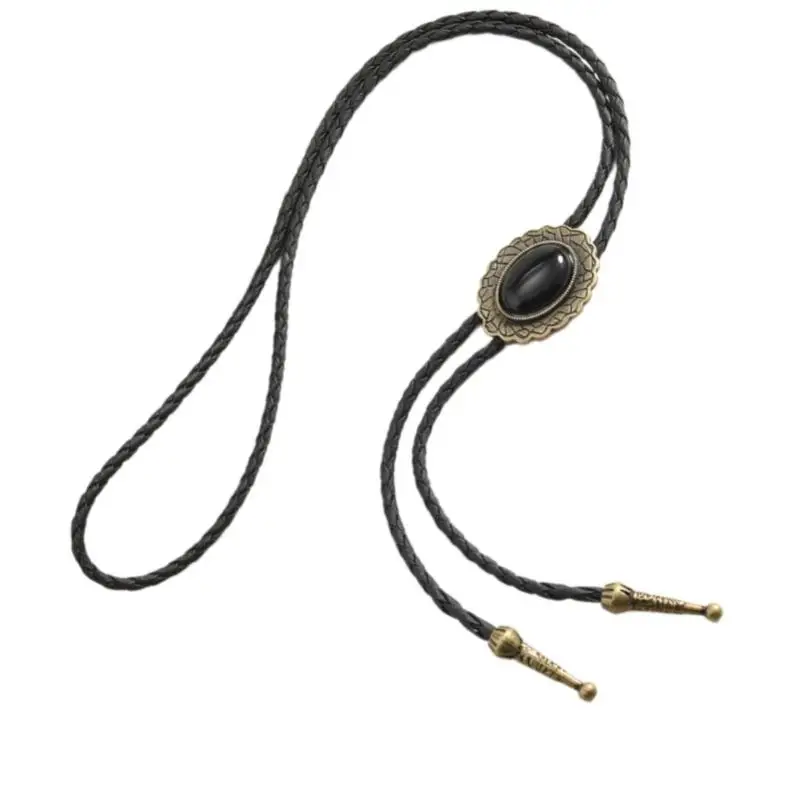 652F Stylish Leather Cord Necklace With Gold Finish Flexible Length Adjustable For Dresses Tops Unisex Fashion Piece