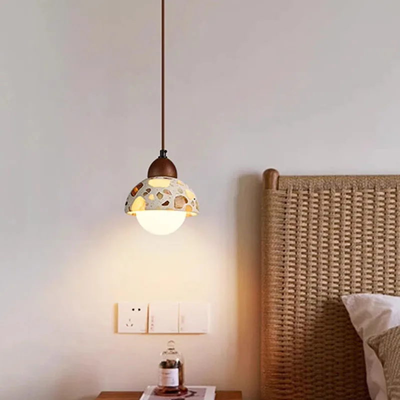 New Creative Transparent Terrazzo Atmosphere Bedroom Pendent Lamp Wabi Sabi Home Decoration Restaurant Bar Led Ceiling Droplight