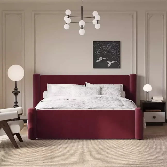 #Italian Modern Minimalist Fabric Bed, American-style Master Bedroom Vintage Double Bed, Soft-pack Children's Bed