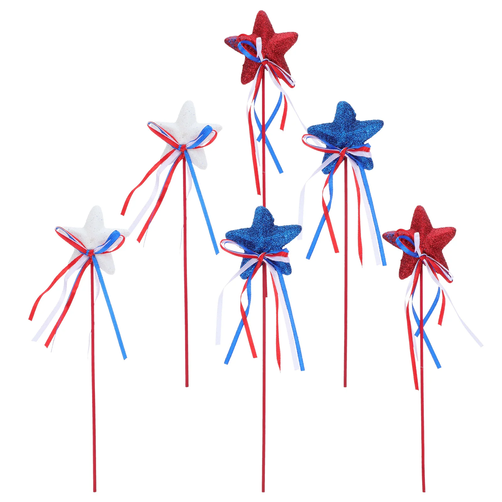 

6Pcs Independence Day Star Wands Patriotic Red White Blue Decorative Ribbon Sticks 4th July Party Supplies Star Picks