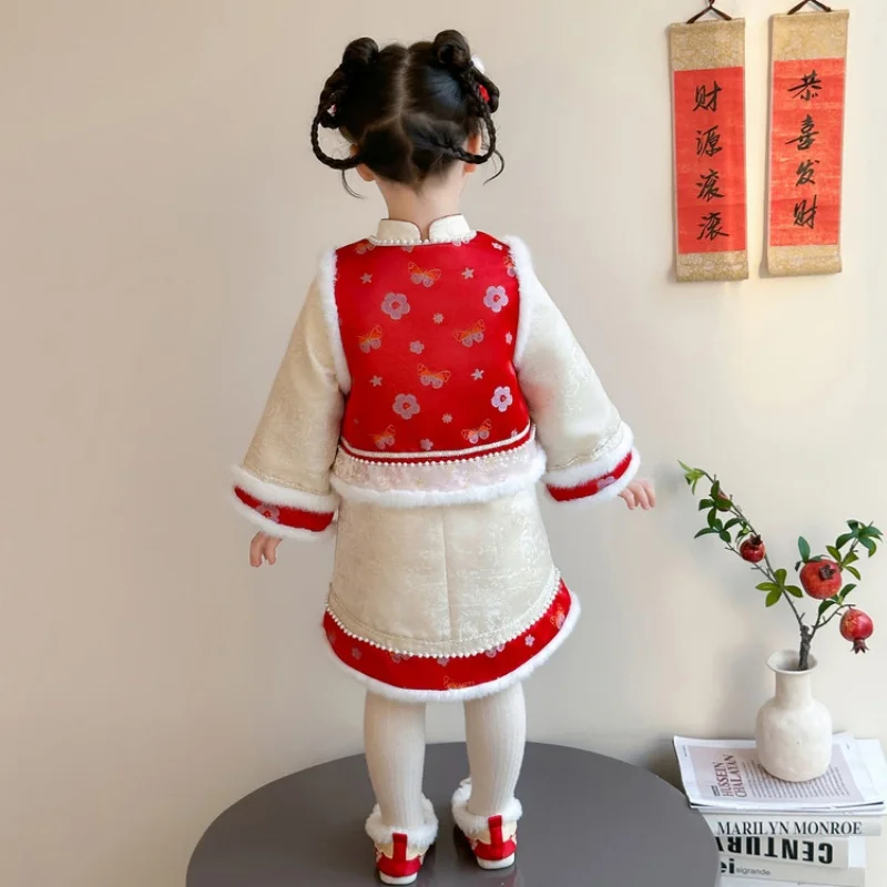 Girls Cheongsam Gege Fu Winter Children Clothes Thickening Kids Tangsuit Baby Traditional Chinese Sping Festival Ethnic Dress