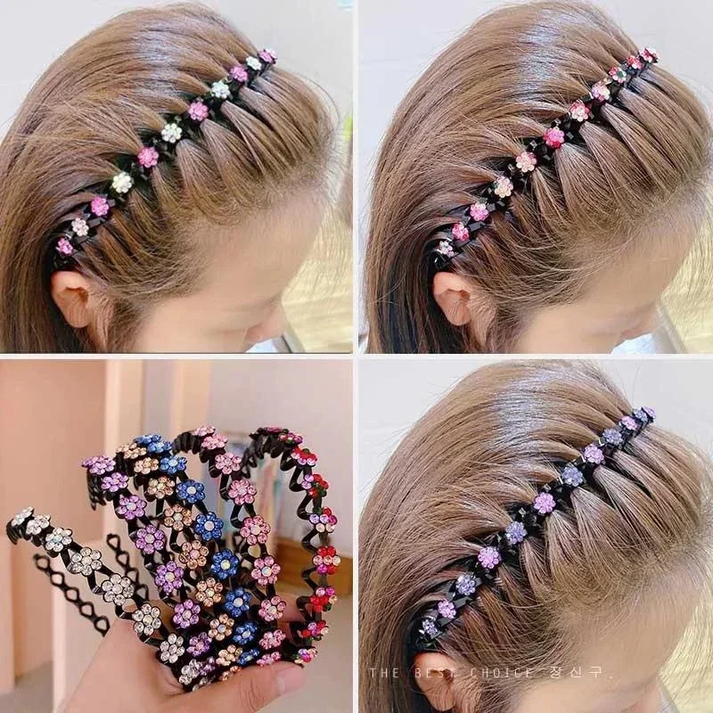 Fashion Pearl Non-Slip Rhinestone Hairbands Elastic Flower Women Hair Hoop Bands Headband Bezel Girls Hair Accessories Hairpins