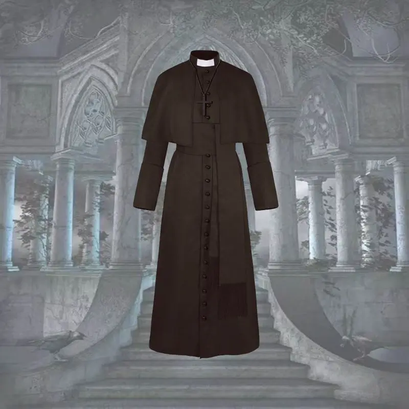 Uniforme de prêtre vintage médiéval pour hommes, robe d'Halloween, cape Everak du pasteur du pape, costume de cosplay, ensembles de clergé de moine de la Renaissance, nouveau