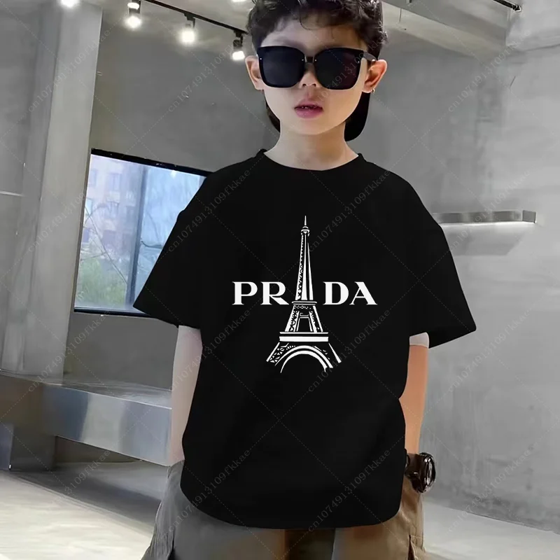 2024 New Kids T-shirt Cotton Luxury Brand Paris Print Shirt Summer Boys Girls Clothes Short Sleeves Kawaii Children Casual Tops