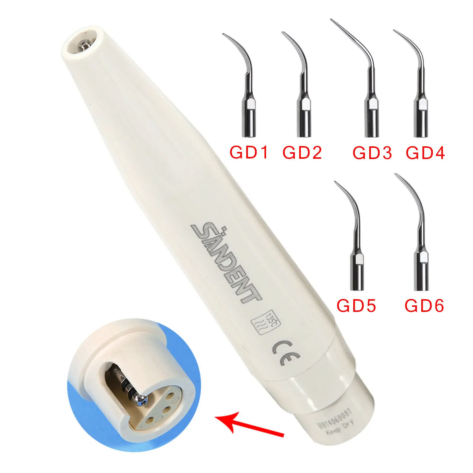 

Dental Ultrasonic Piezo Scaler Handpiece Satelec DTE+6PCS Scaling Tips GD1-GD6