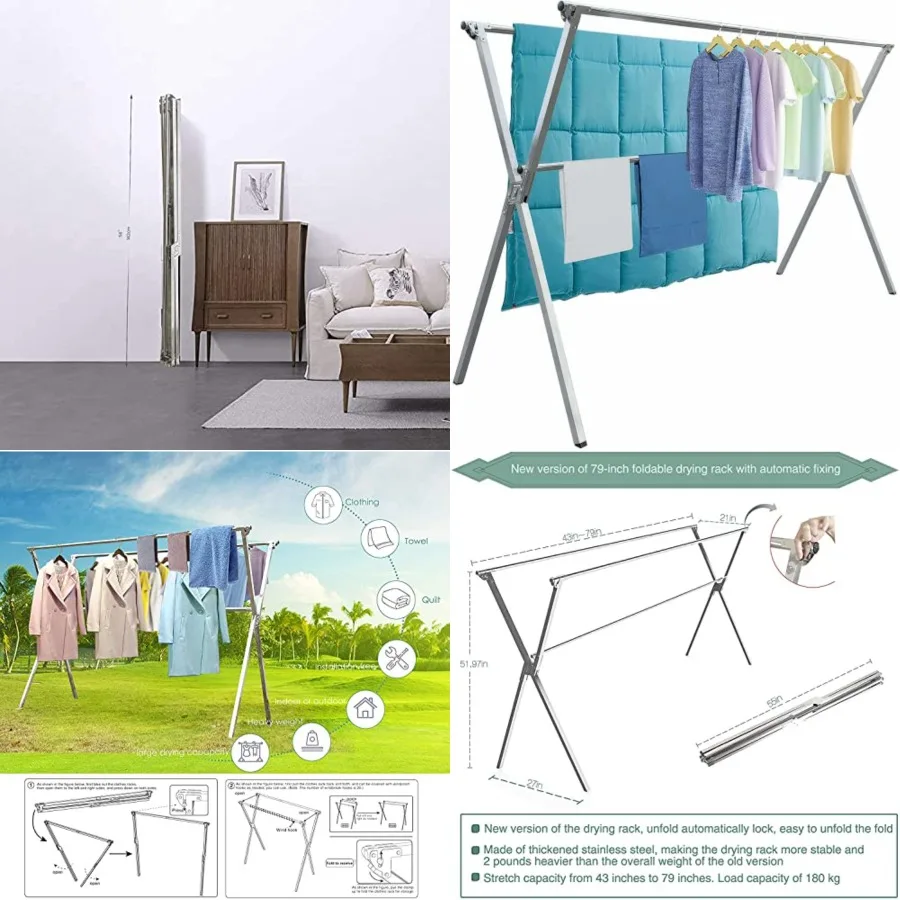 

Clothes Drying Racks Outdoor, Inch Updated Version, Stainless Steel Laundry Drying Rack for Indoor Outdoor and The Balcony, Len
