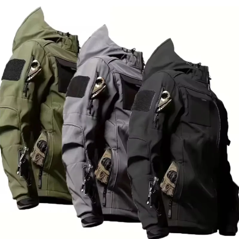 Tactical Winter Autumn Fleece Parkas Waterproof Cargo Jackets Men Windbreak Hiking Camping Climbing Softshell Casual Hood Coats