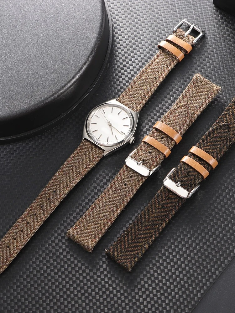 Bracelet de montre en cuir de laine et Nylon, 18/20/22mm, à dégagement rapide, en tissu Tweed Vintage, pour hommes et femmes, Bracelet de remplacement