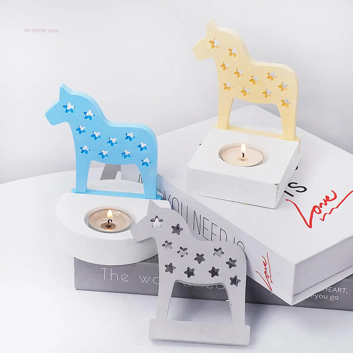 Horse Candle Holder Silicone Mold Diy Hollow Stars Trojan Horse Gypsum Concrete Candlestick Mold Casting Tools Pony Crafts Decor