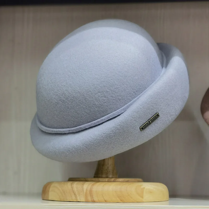 100% wełniane czapki dla kobiet francuski styl Beret kapelusz ciepła zimowa czapka typu Beanie damski impreza wyścig sukienka kapelusz do kościoła fascynator Vintage kapelusz — zdjęcie 5