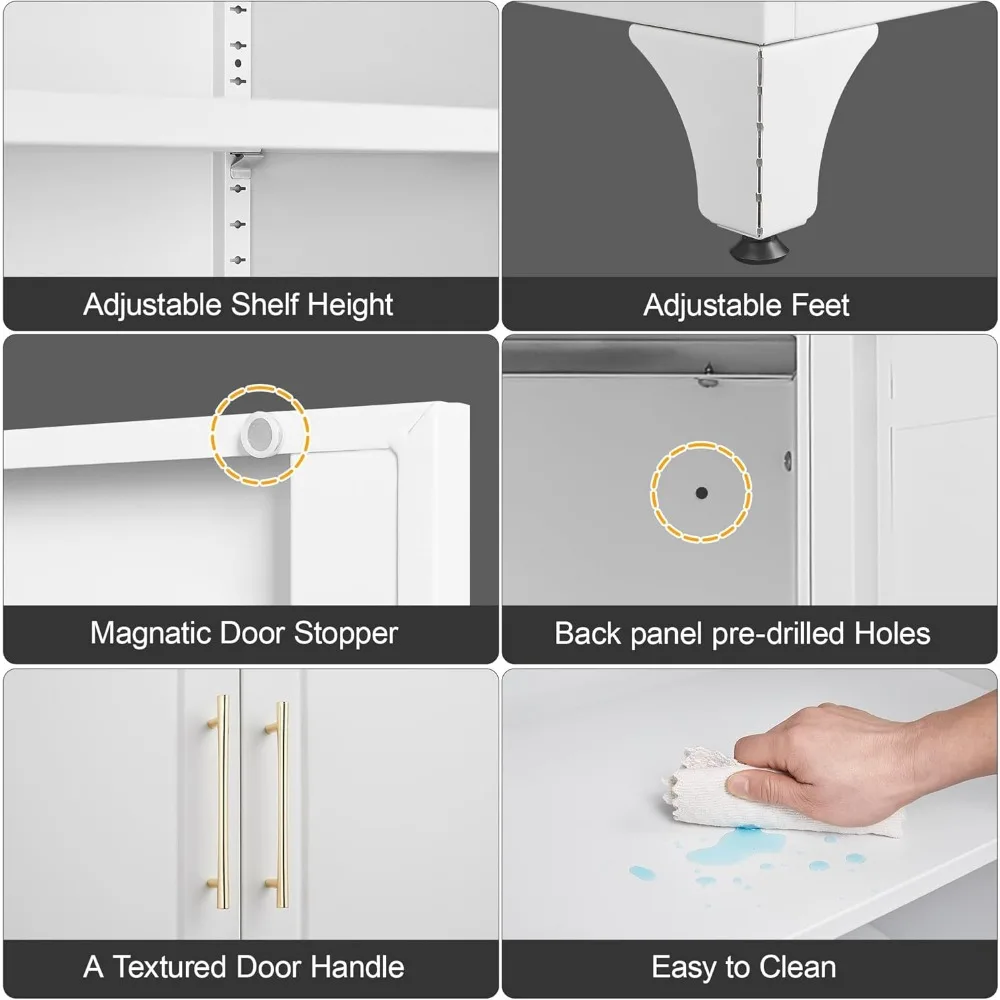 خزانة مطبخ بيضاء بطول 90 بوصة قابلة للتعديل مع أدراج #4