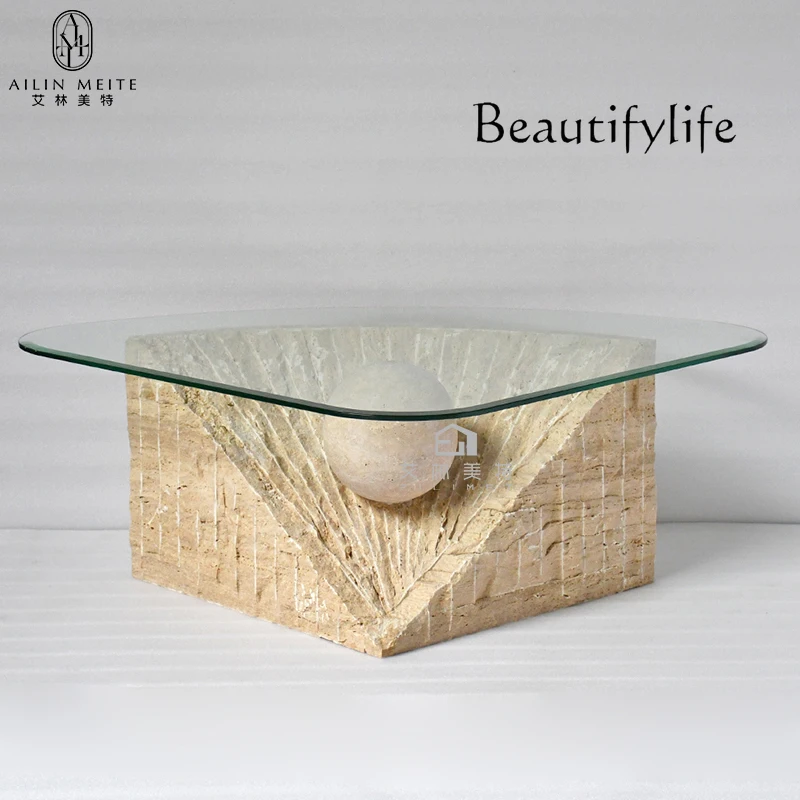 Italian light luxury travertine coffee table living room home glass simple design creative special-shaped coffee table