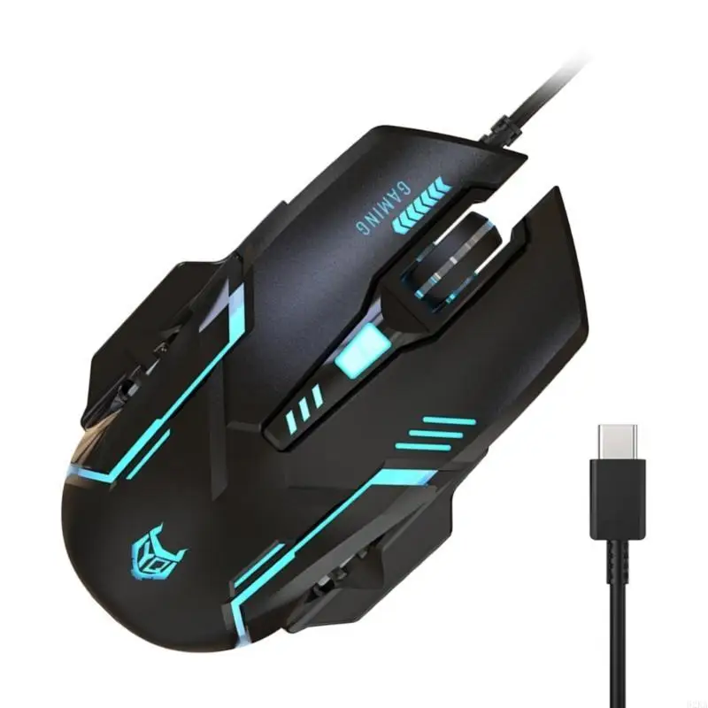 62ka TypeC Mouse 6 Botões USB C Mouse jogos com luzes LED LIME