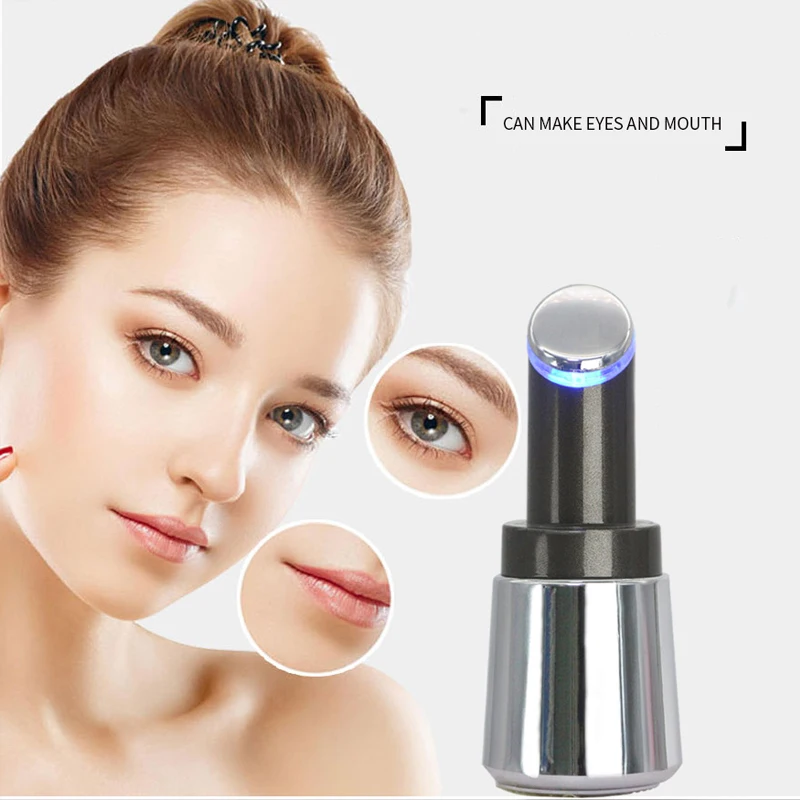 مدلك العين الكهربائي القصير باللونين الأحمر والأزرق الضوء الاهتزاز الصوتي إزالة الهالات السوداء أكياس العين أداة الوجه المحمولة الخطوط الدقيقة #3