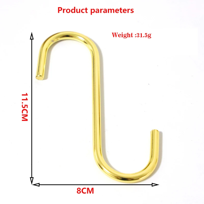 Multi-function Railing S Hanger Hook, S-Shape Hook, Clasp Holder Hooks, Hanging Storage Tool, Kitchen and Bedroom, Gold, 10PCs