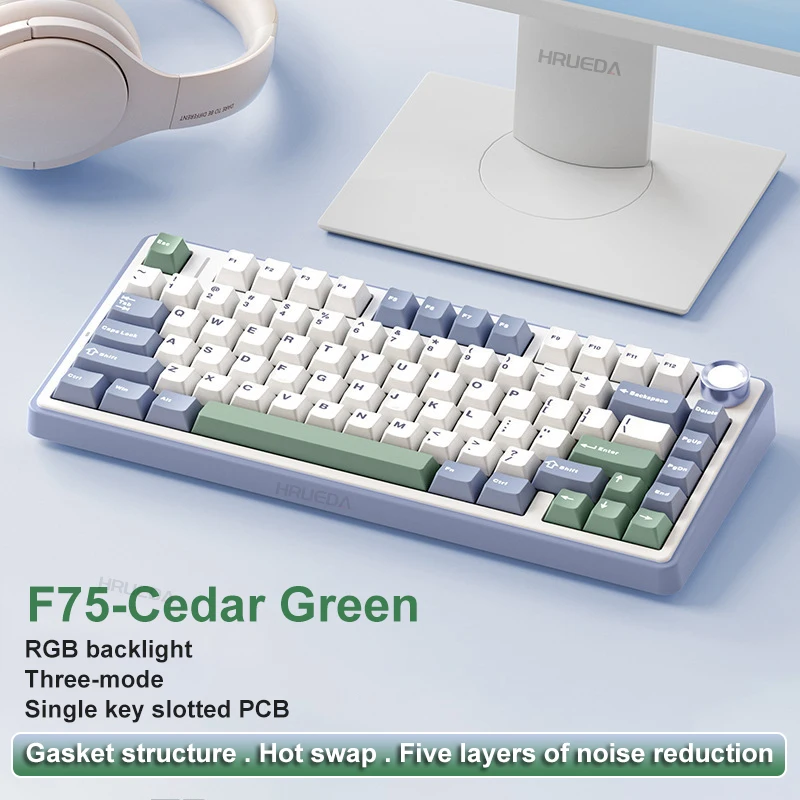 

AULA F75 3 mode Green wireless Mechanical Keyboard,Gamer keyboard Customized Hot-Swap 75% Layout,OEM Profile Gasket Structure