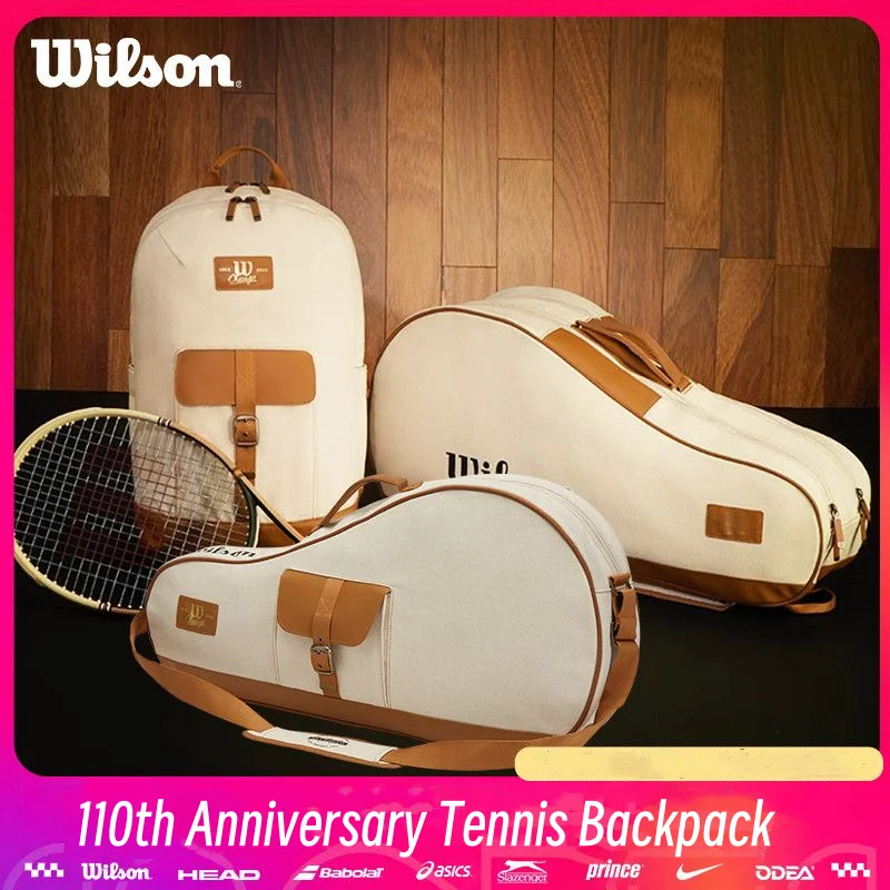 Wilson 110th Anniversary Tennis Racket Backpack 2-3 Racquets Large Space Tennis Bag Vintage Daily Portable Tennis Sport Bag