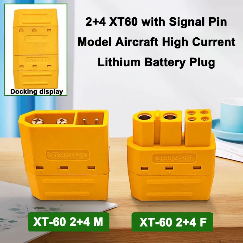 2+4 XT60 mit Signalpin Modellflugzeug Hochstrom-Lithium-Batteriestecker Männlich Weiblich 6-polig Schweißdraht-Verbinder mit Hülle – Detail 8