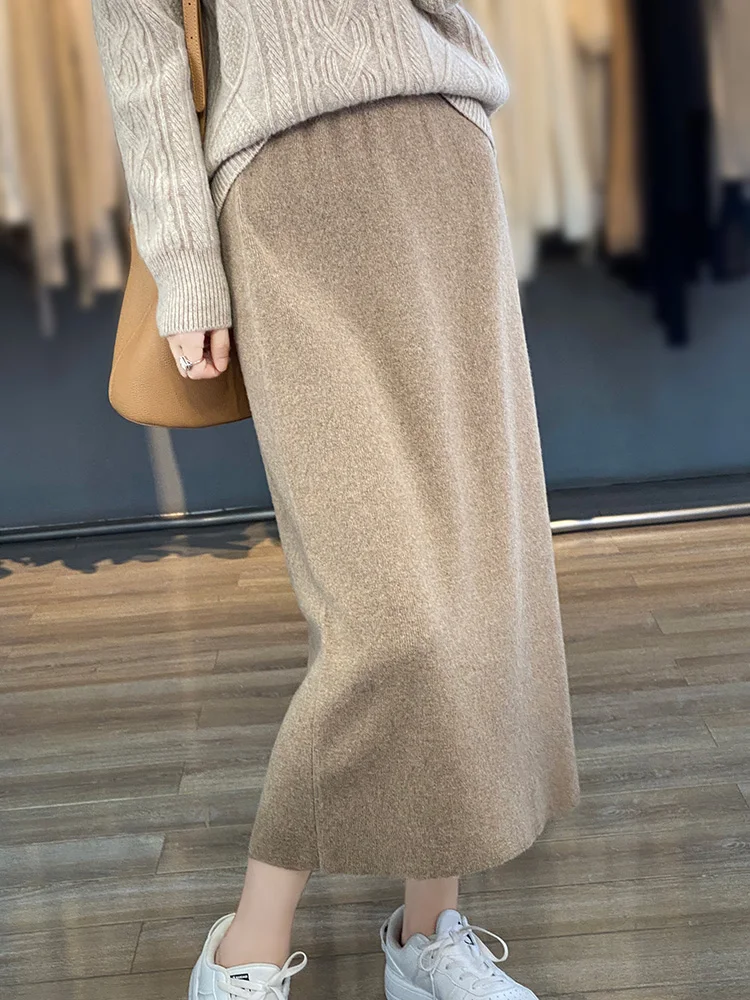 Choice New 100% Merino Wool Women Long A-Skirt Spring Autumn Winter Grace Basic Knitting Skirt Office Lady Dress Fashion