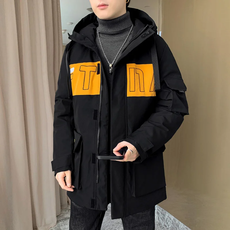 2024 New Autumn Winter Patchwork Parkas Casual Mens Thick Hooded Cotton-Padded Jacket Loose Warm Coat Male Outwear Tops Clothing