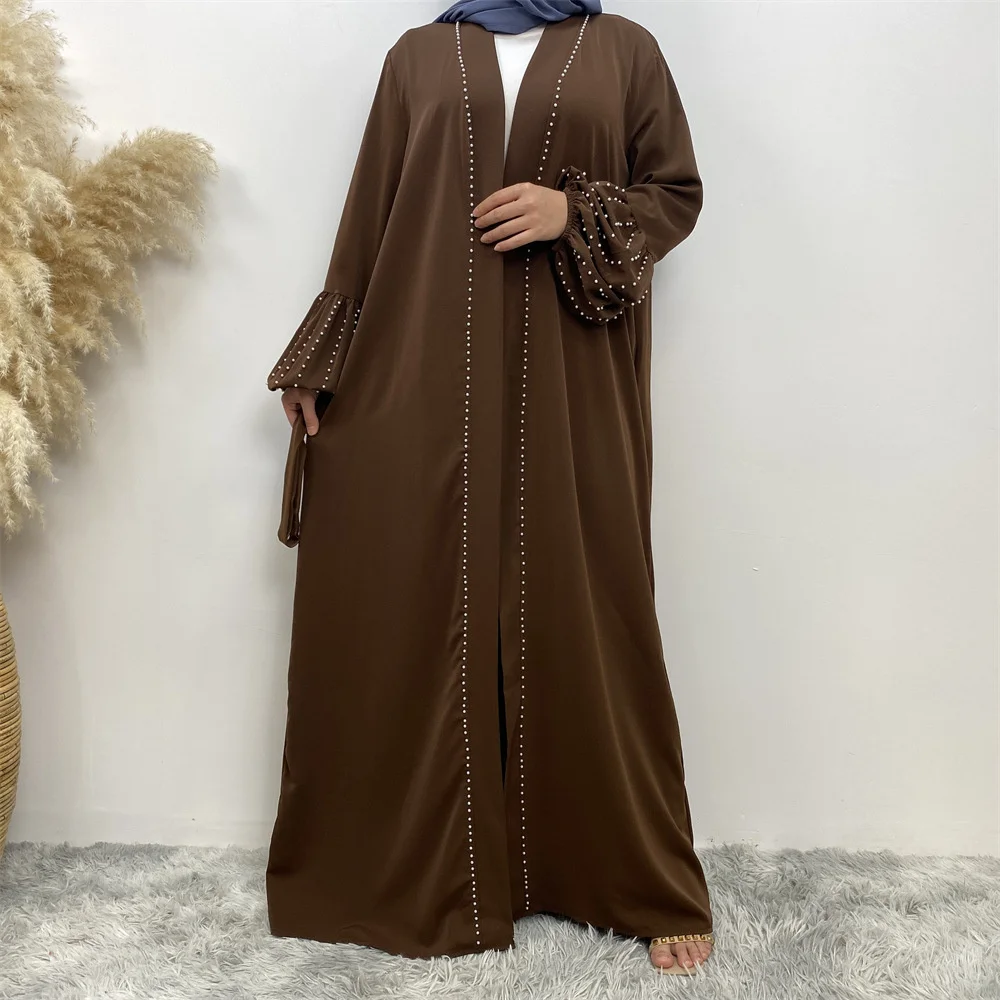 Abayas pour femmes musulmanes, robes avec perles, manches bouffantes, poches, turquie, robe modeste, dubaï, caftan marocain, kimono, nouvelle collection 2024