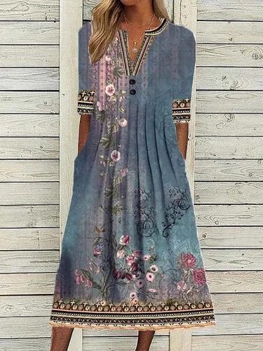 Imagen 2 del producto Vestido informal elegante a la moda para mujer, vestido holgado de manga corta con temperamento para mujer, vestidos estampados para vacaciones