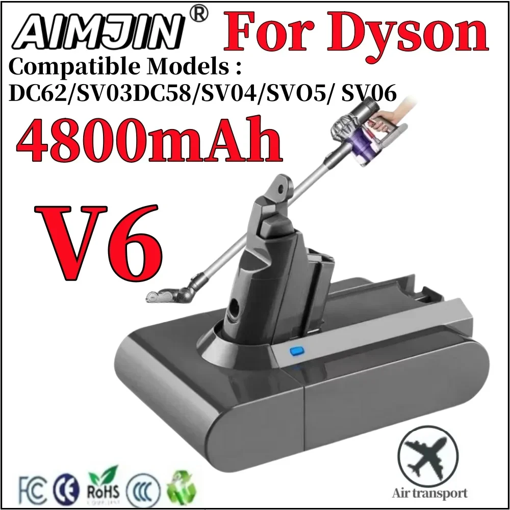 21.6V 4800Ah ForDyson Battery Replacement DC62 DC59 DC58 SV03 SV04 SV09 V6 Animal Motorhead V6 Slim V6 Absolute Vacuum Batter