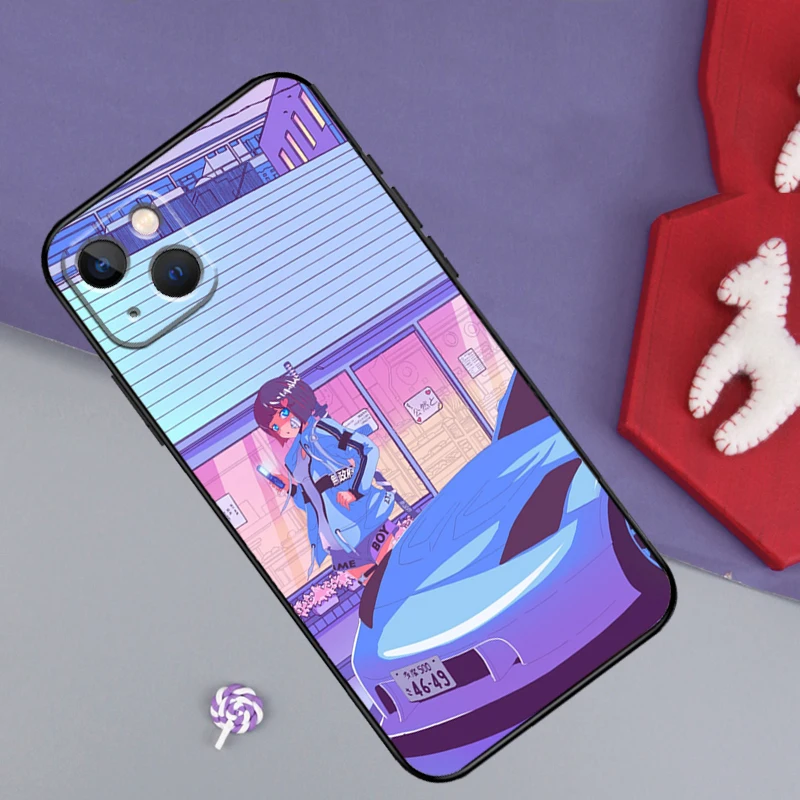 JDM Vaporwave Glitch Anime Phone Case For iPhone 16 15 14 11 12 13 Pro Plus X XR XS Max 13 Mini Soft TPU Cover