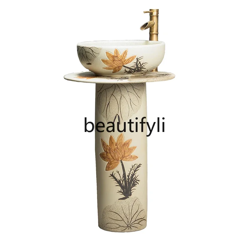 Column type wash basin integrated floor retro balcony Column basin art garden Outdoor wash basin courtyard