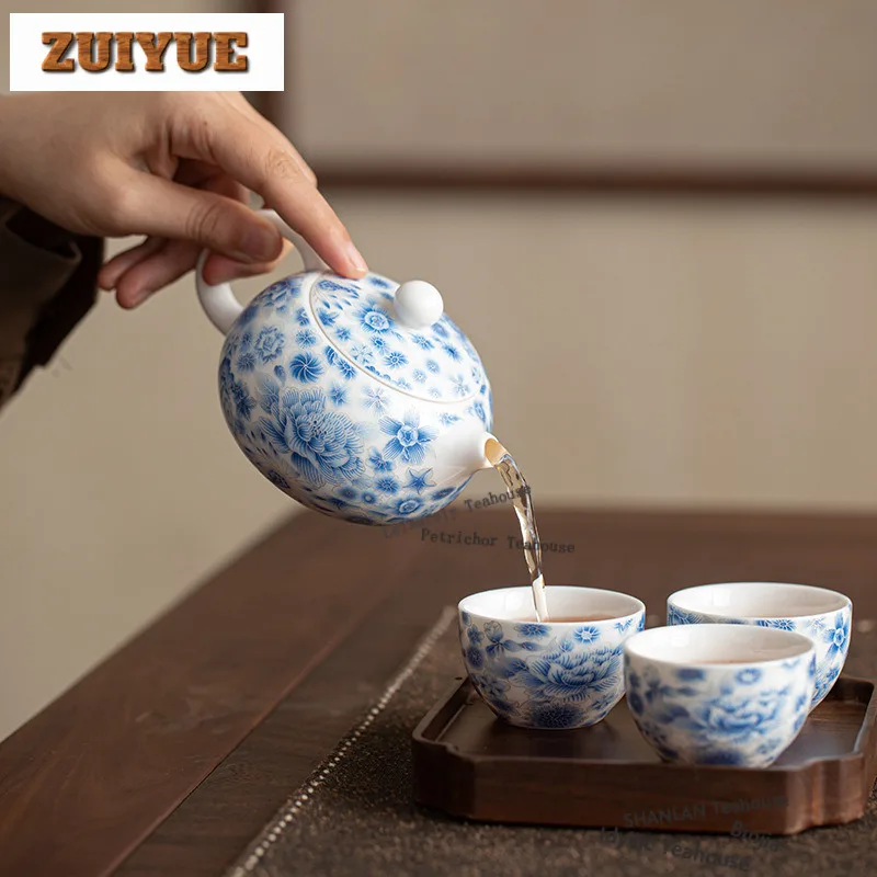 210ml Decal Peony Teapot Elegant Tea Infuser Pot Household Tea Maker Kettle With Ball Hole Tea Ceremony Accessories Gift Craft