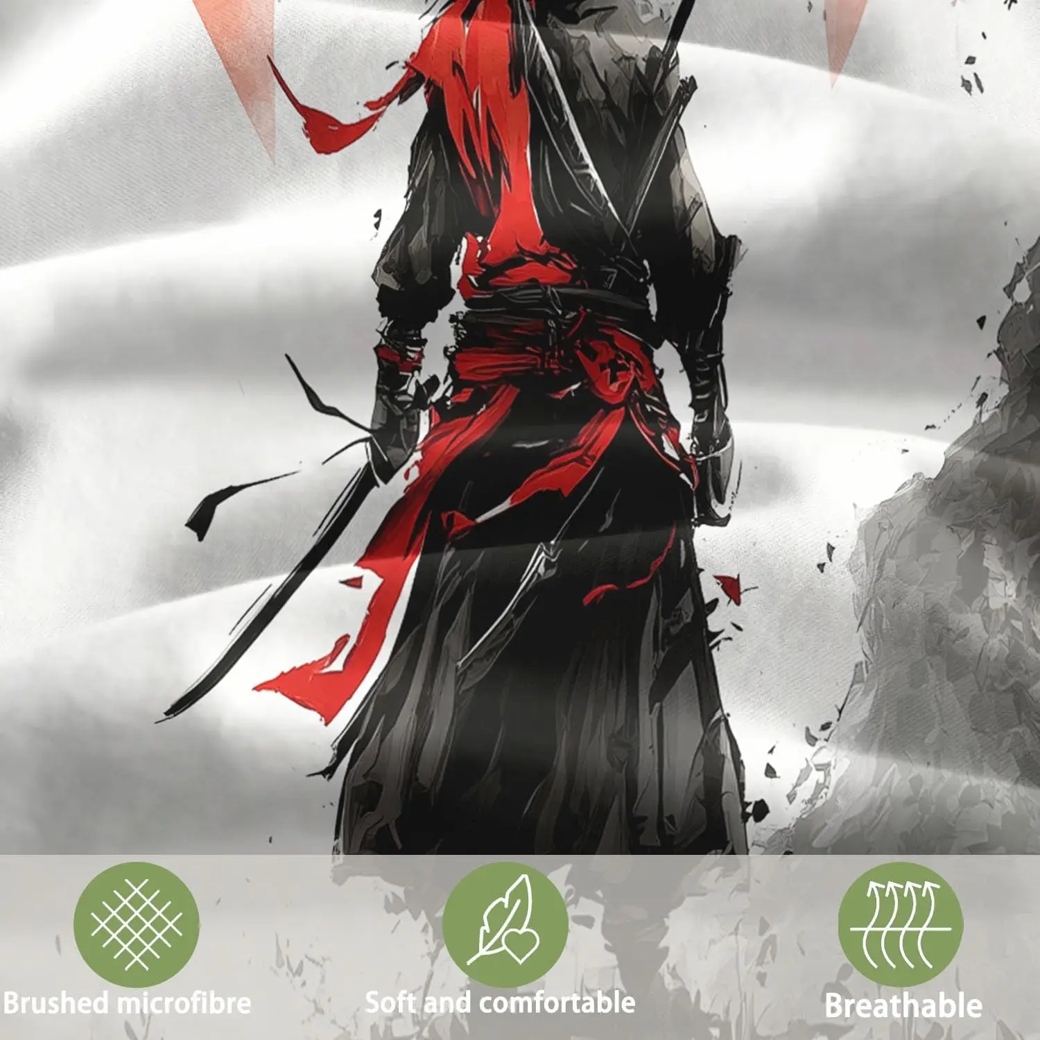 White Reversible Duvet Covers Cot Bed With 1 Pillowcase Anime Style Japanese Samurai Quilt Cover 6