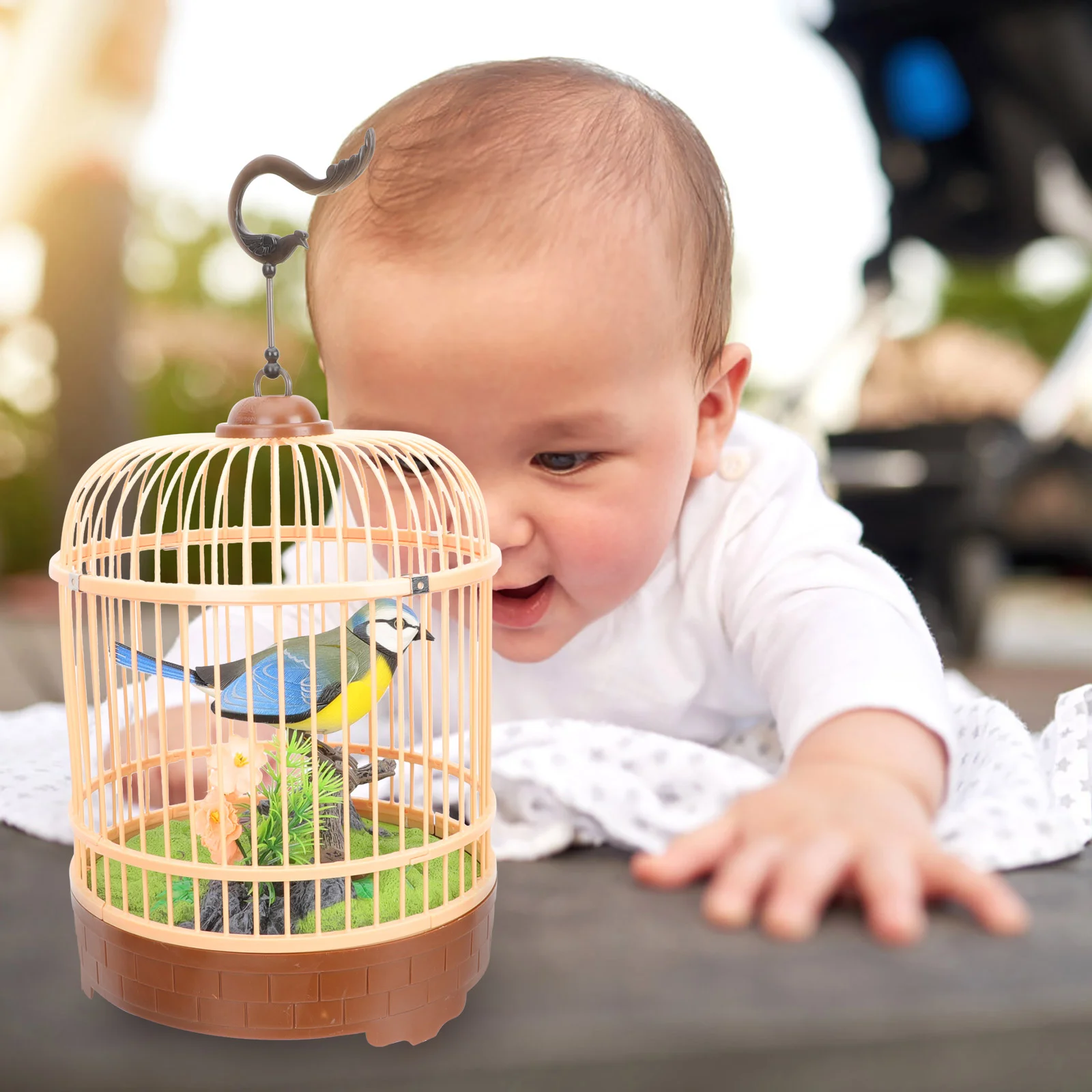 ของเล่นตลกอะคูสติก Interactive BIRD CAGE Induction ขัดเสียงควบคุมพลาสติกตกแต่ง