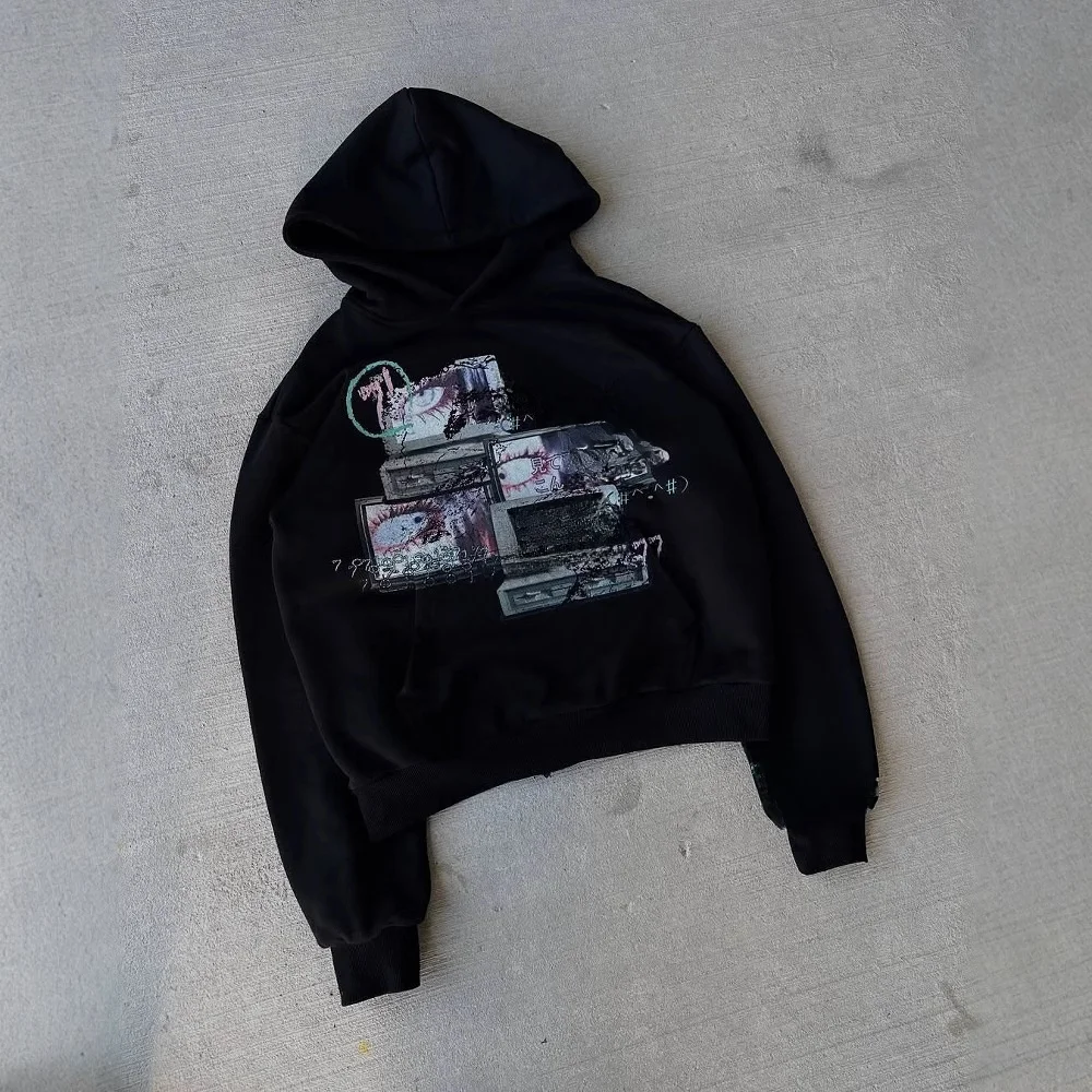 Street Style Long Sleeve Hoodie Sweatshirt Dark Print European And American Style Y2K Trendy Outerwear For Women