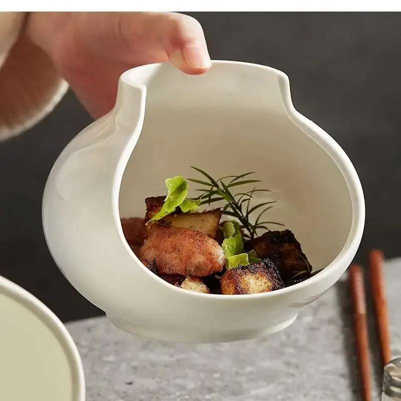 White Irregular Tableware Ceramic Plate Dry Ice Restaurant Artistic Conception Cold Dish Bowl Art Decoration