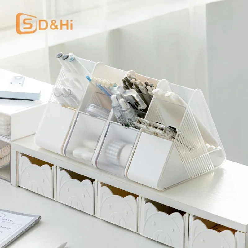 Plastic Slanted Pen Holder Multi Compartments Clear Slots Perfect For Home Office School Study Desk Use