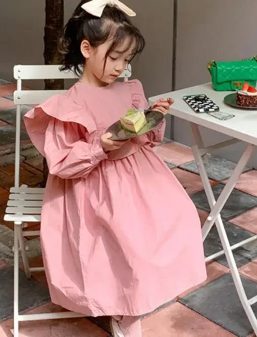 New Girls Dress Clothes Long Sleeve Cute Kids Beautiful Pink Dress