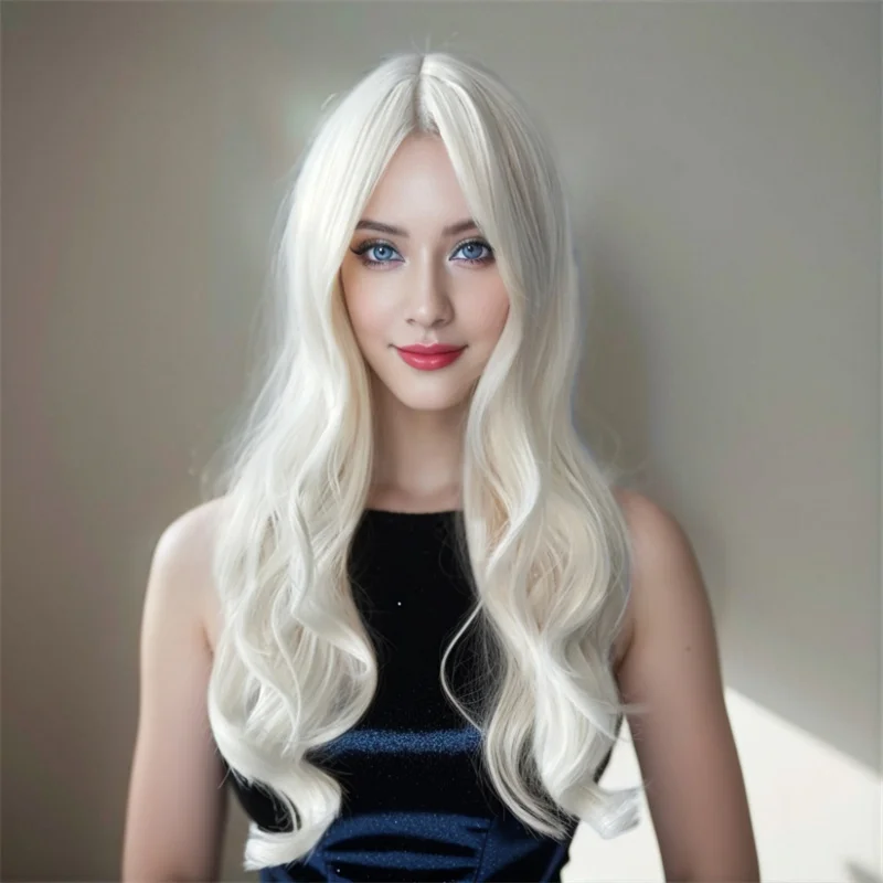 แฟชั่นต่อผมสังเคราะห์สีชมพูหญิงสาววิกผมธรรมชาติBreathableฝาครอบ 68 ซม.ยาวหยักสุภาพสตรีหมวกวิกผม