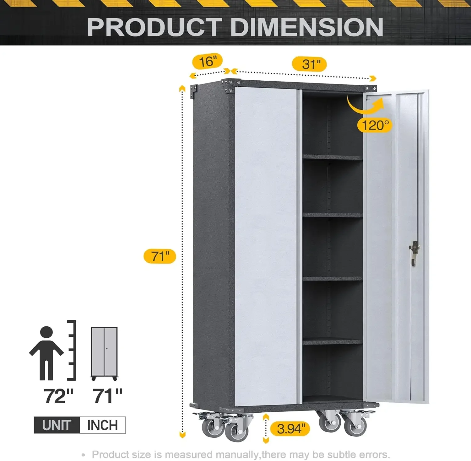 Storage Cabinet with Wheels,Metal Storage Cabinet with 2 Doors and 4 Adjustable Shelves, Lockable Rolling Cabinet,Home Of