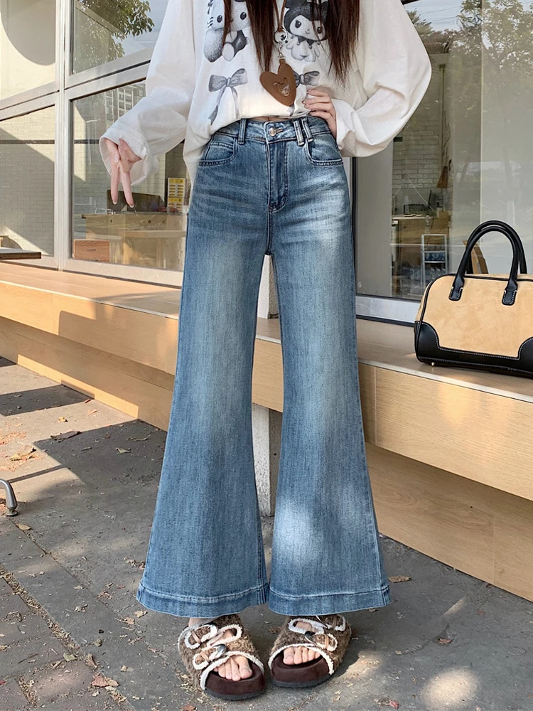 

Korean Sle High Waist Nine Points Women's Jeans Spring 2026 New Small Size Chic Flared Pants Casual Waed Soft Fabric