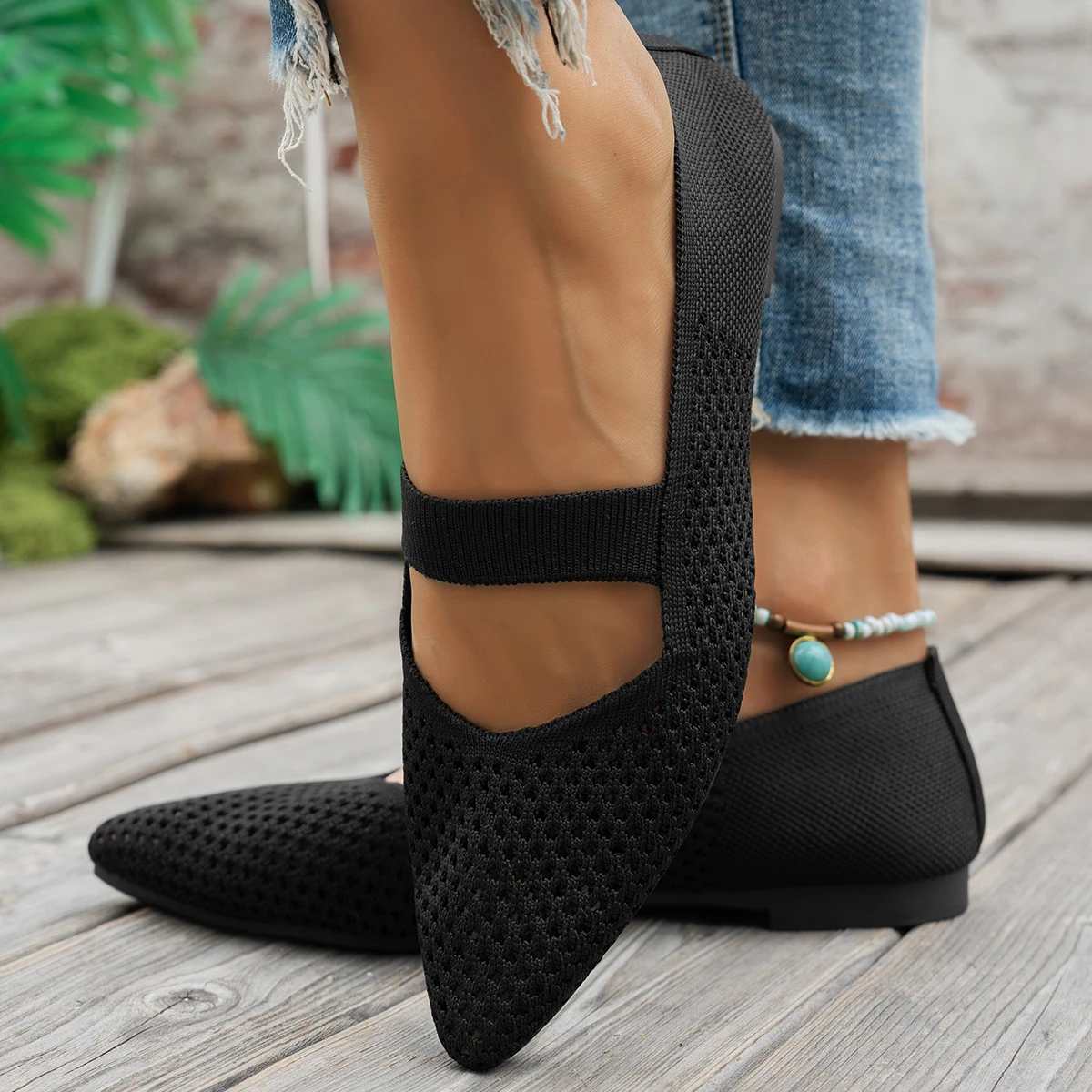 Damen Casual Strick-Ballerinas 2026 Bequeme Rutschfeste Loafer mit Riemen Mary Jane Leichte Alltags-Sneaker zum Gehen – Detail 2