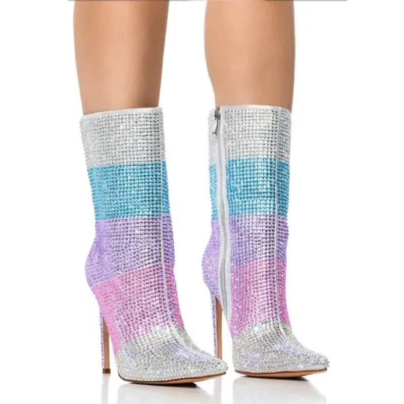 

Блестящие женские сапоги до колена с острым носком, на шпильке, с боковой молнией, большие размеры, индивидуальный пошив