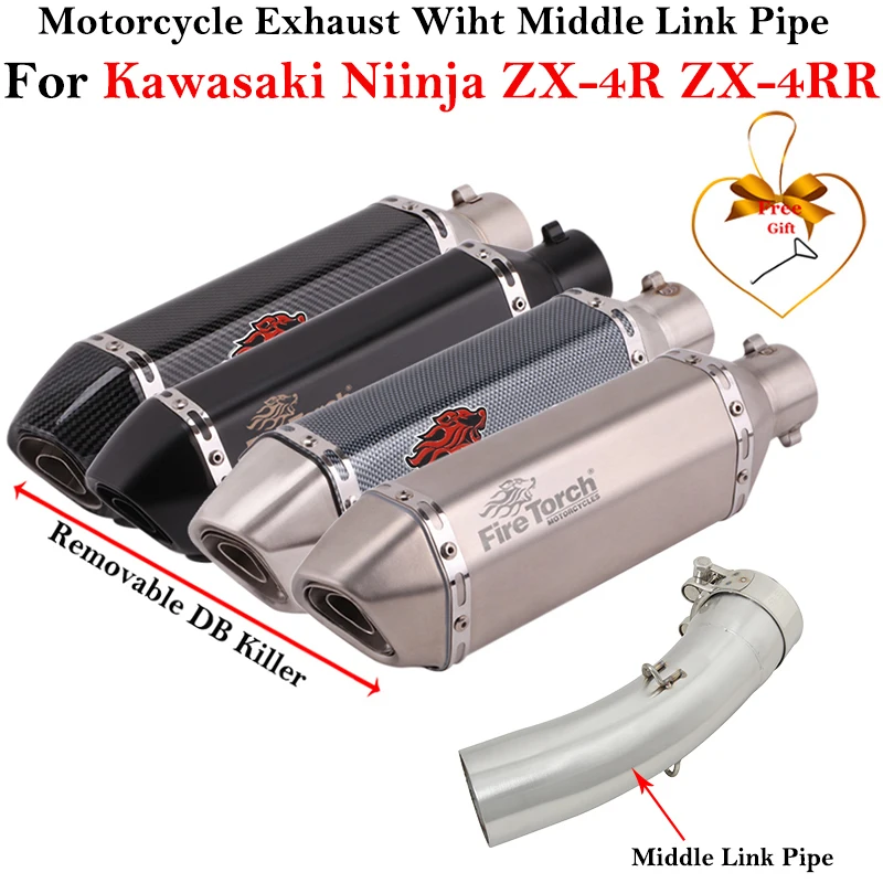 

For Kawasaki Ninja ZX4R ZX4RR SE SR ZX-4R ZX-4RR 2023 Motorcycle Carbon Fiber Exhaust Systems Escape Link Pipe Muffler DB Killer