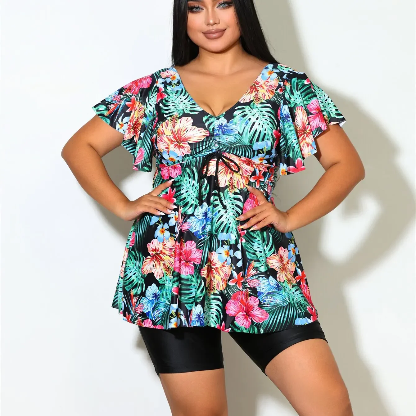 

Swimsuit 2025 New Plus Size Trend Two Swimsuits Women Swimdress Set Piece Print Swimwears Tankinis купальник женский