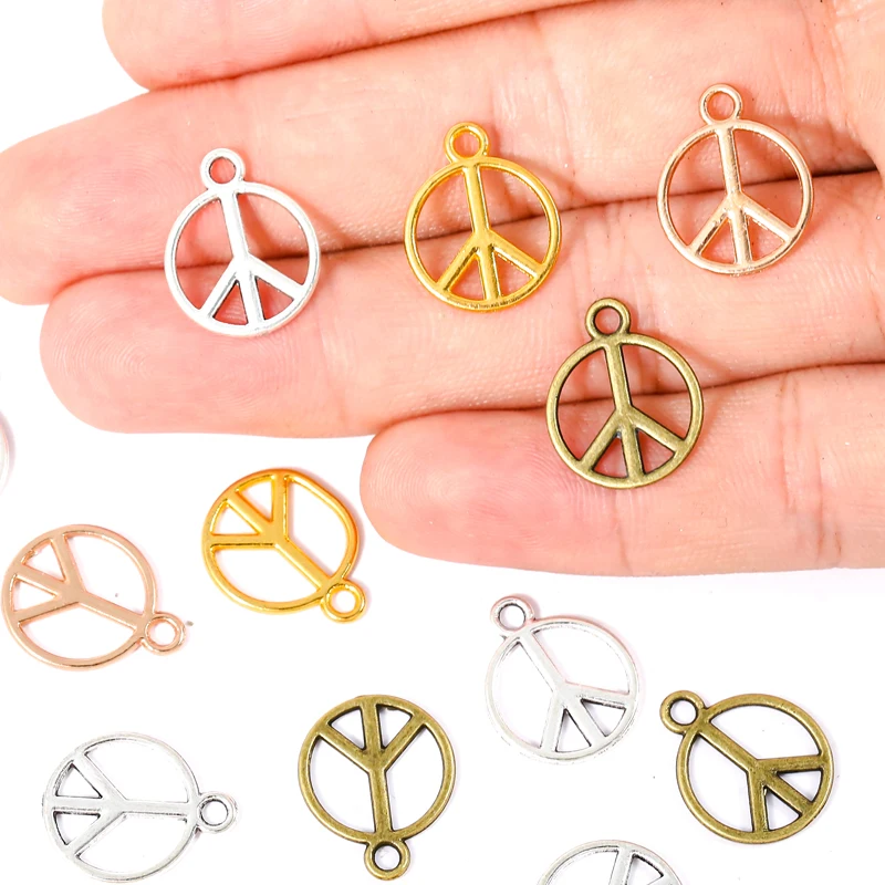 30pcs 6 Color peace Charms For Bracelets Necklace Keychain Pendant DIY Handmade Jewelry Making accessories 14*17mm J493