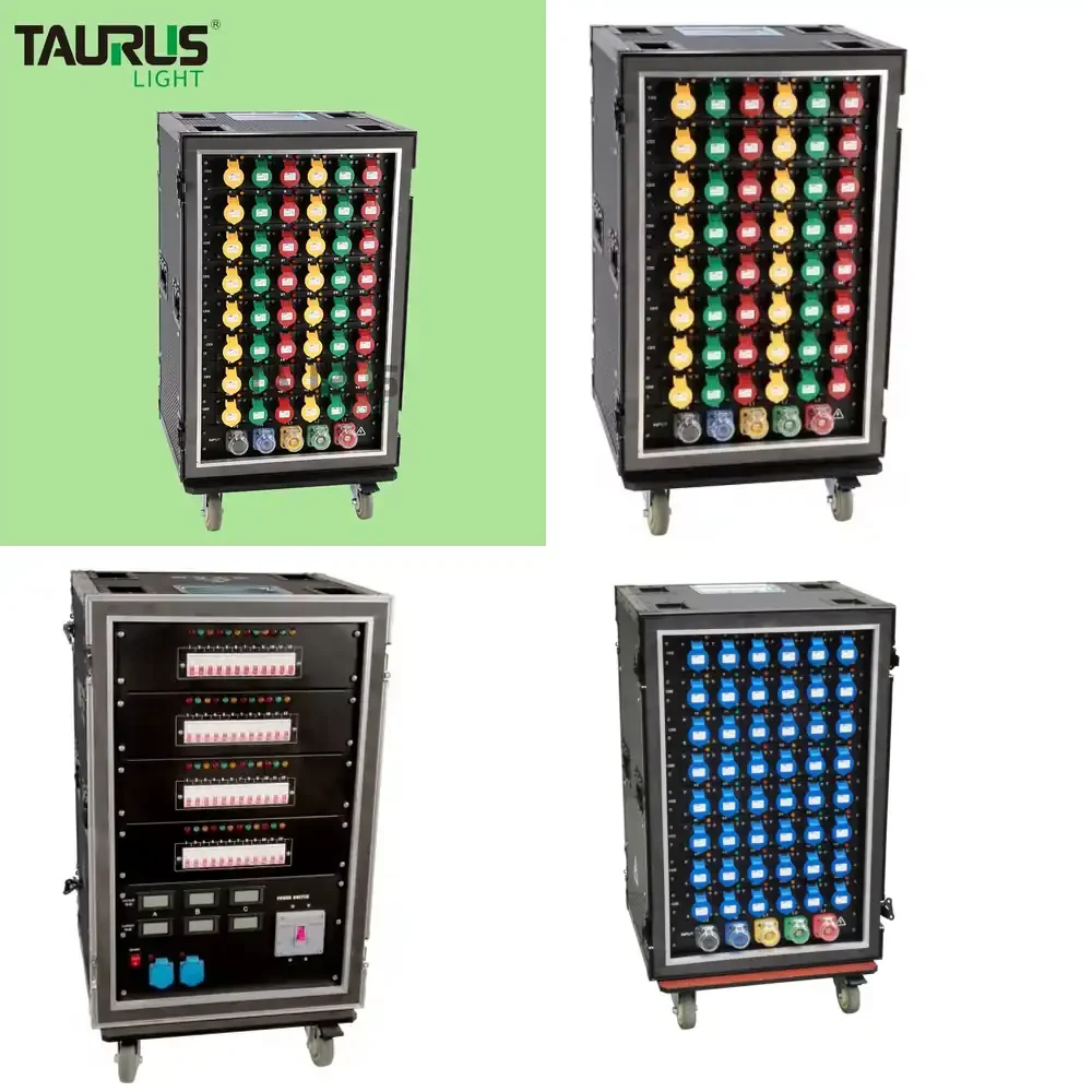 

Power Distro 48x16A CEE 3pin Output Power Distributor Box 48 Channel CEE Power Rack Heavy Duty Casters LED Lights