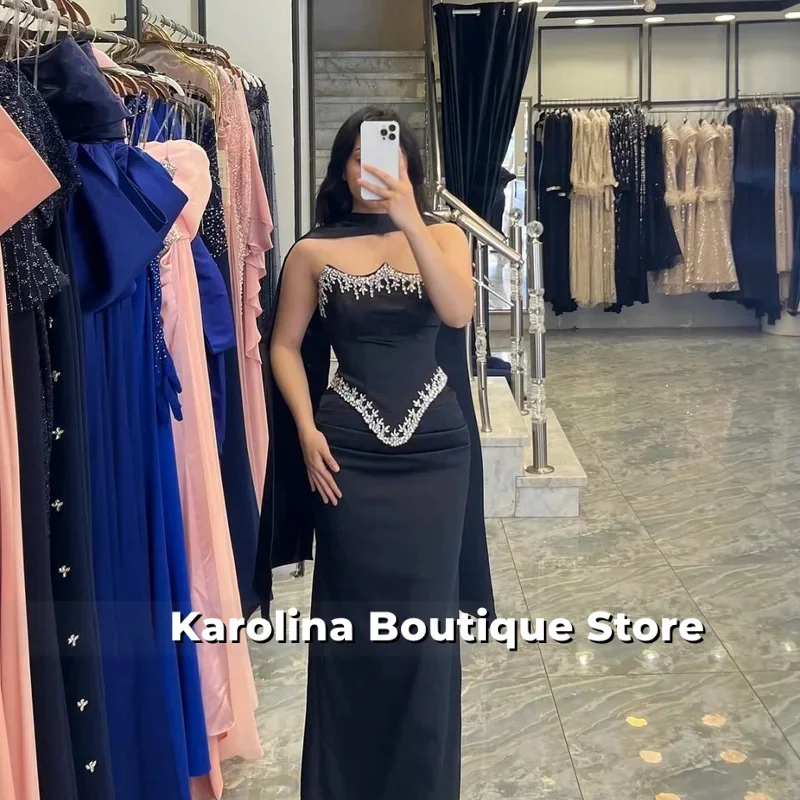 ผ้าพันคอไหมยาวแบบสั่งทำพิเศษ ชุดราตรีผ้ากลิตเตอร์ทรงเมอร์เมด ชุดเดรสงานพรอมแบบไร้สายรัดหลังยาวกรอมพื้น ปี 2025